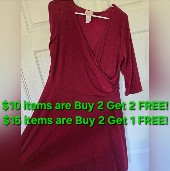 SUNNY USA DARK RED WRAP STYLE A-LINE DRESS - Picture 1 of 6